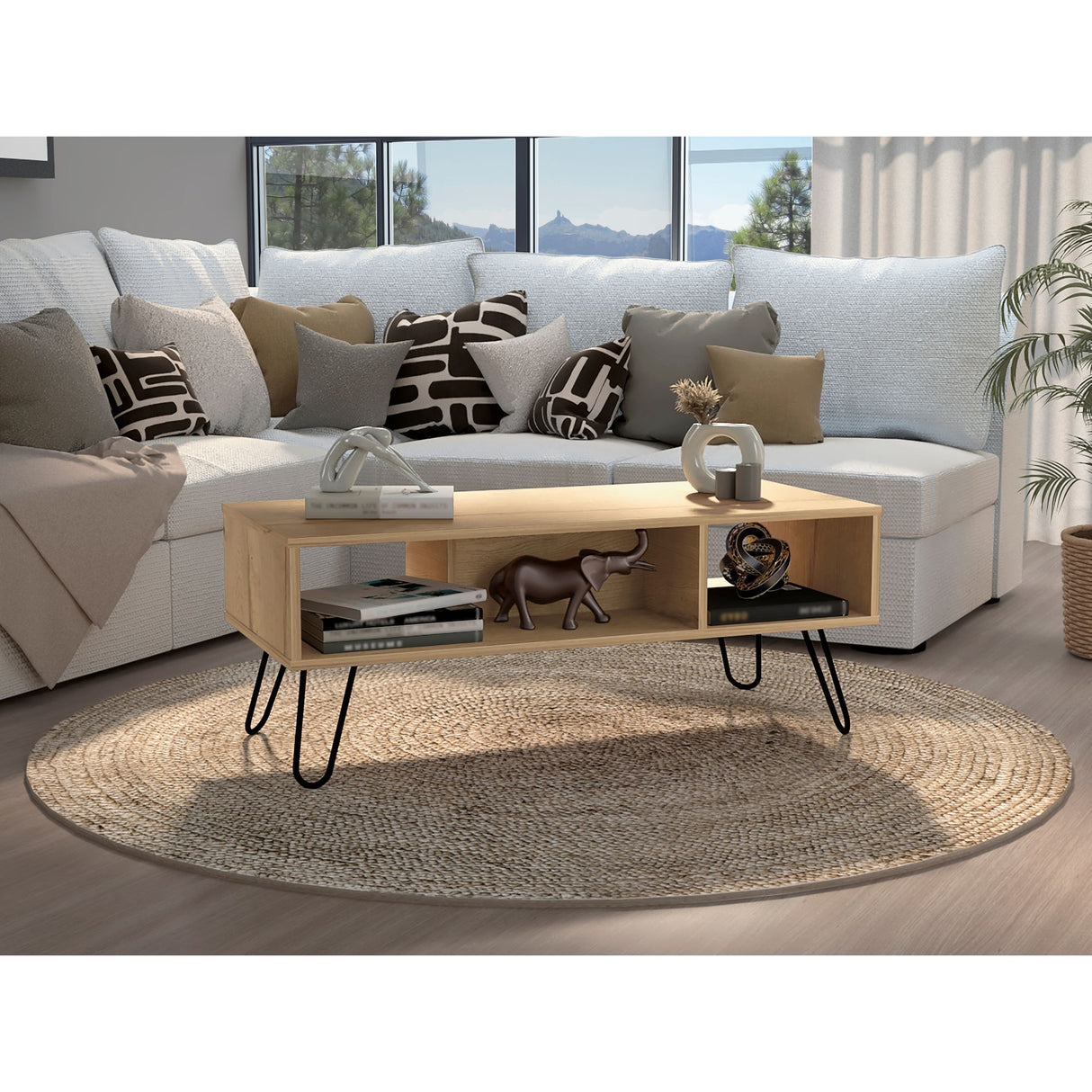 Mesa de Centro Vassel Duna 101x40cm Rectangular con Compartimiento y con Patas - MESAS DE CENTRO | Bylmo