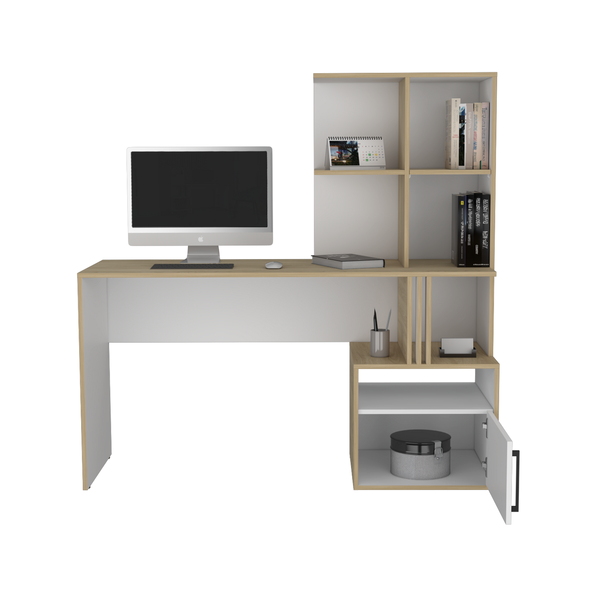 Escritorio Vance Blanco 140x140cm con Organizadosr de Libros - ESCRITORIOS | Bylmo
