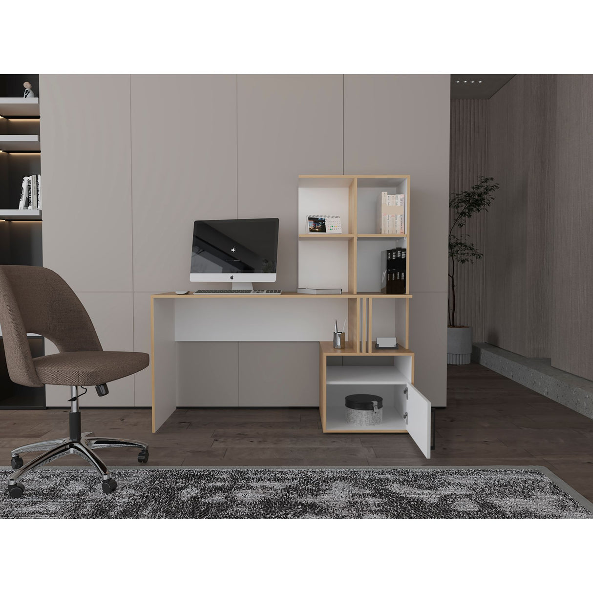 Escritorio Vance Blanco 140x140cm con Organizadosr de Libros - ESCRITORIOS | Bylmo
