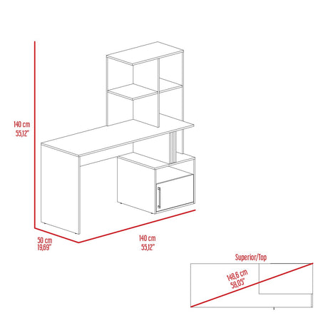Escritorio Vance Blanco 140x140cm con Organizadosr de Libros - ESCRITORIOS | Bylmo