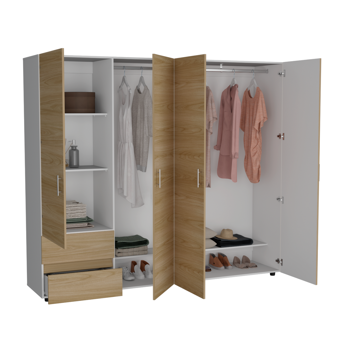 Closet Dassel Blanco y Fresno Europeo 230x200cm con Cuatro Puertas y con Dos Cajones - CLOSETS | Bylmo