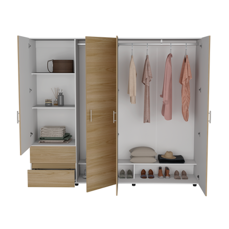 Closet Dassel Blanco y Fresno Europeo 230x200cm con Cuatro Puertas y con Dos Cajones - CLOSETS | Bylmo