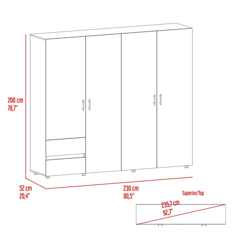 Closet Dassel Blanco y Fresno Europeo 230x200cm con Cuatro Puertas y con Dos Cajones - CLOSETS | Bylmo
