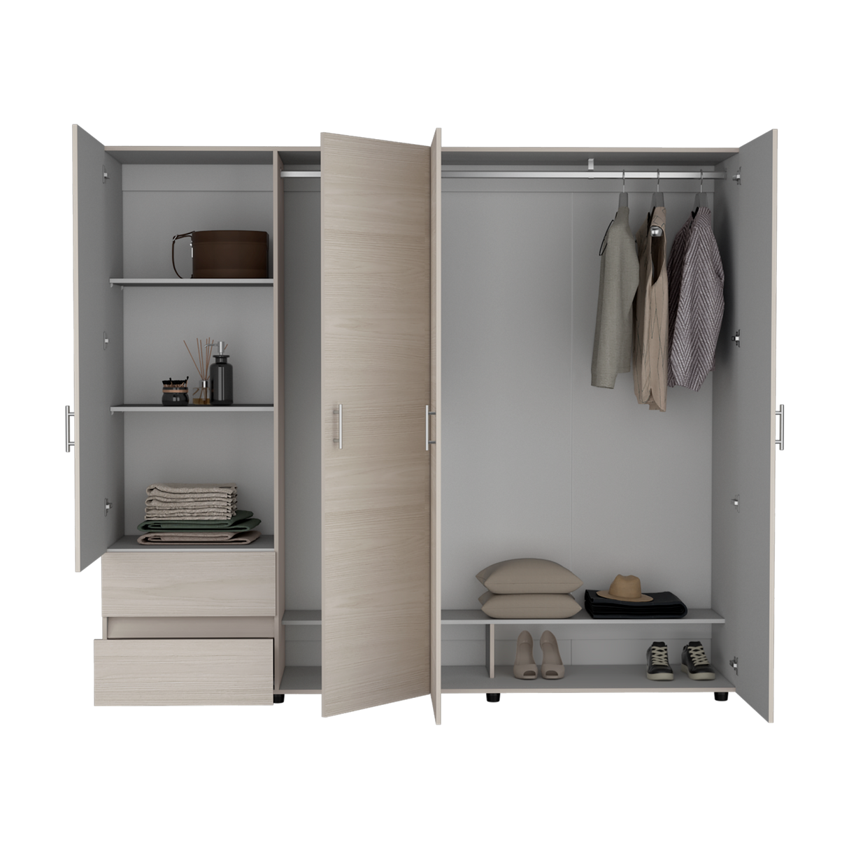 Closet Dassel Niebla y Blanco 230x200cm con Cuatro Puertas y con Dos Cajones - CLOSETS | Bylmo