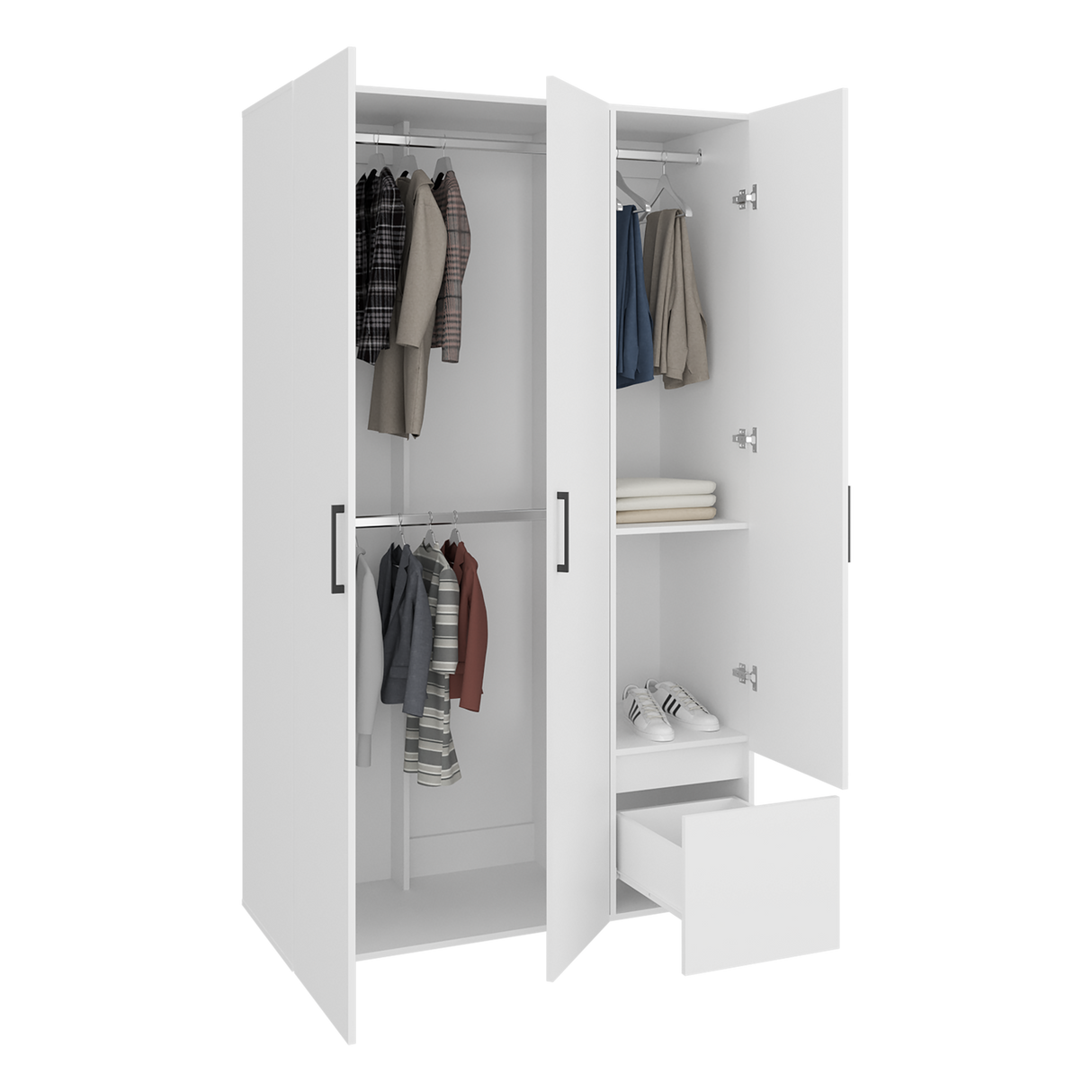Closet Kenvil Blanco 120x200cm con Tres Puertas y con Un Cajón - CLOSETS | Bylmo