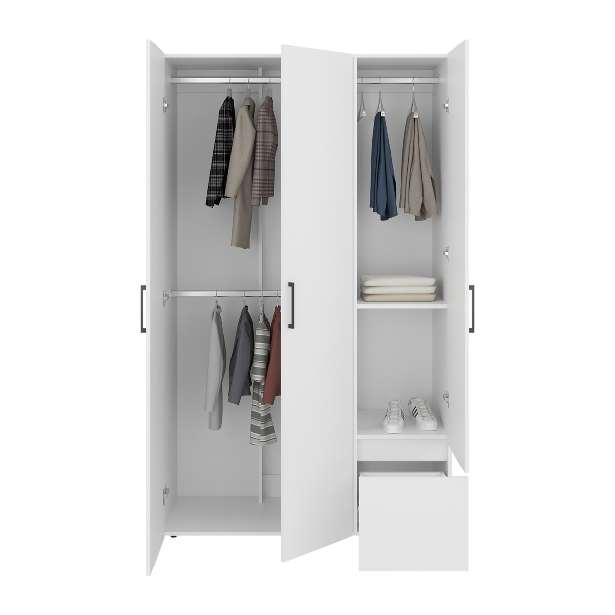 Closet Kenvil Blanco 120x200cm con Tres Puertas y con Un Cajón - CLOSETS | Bylmo