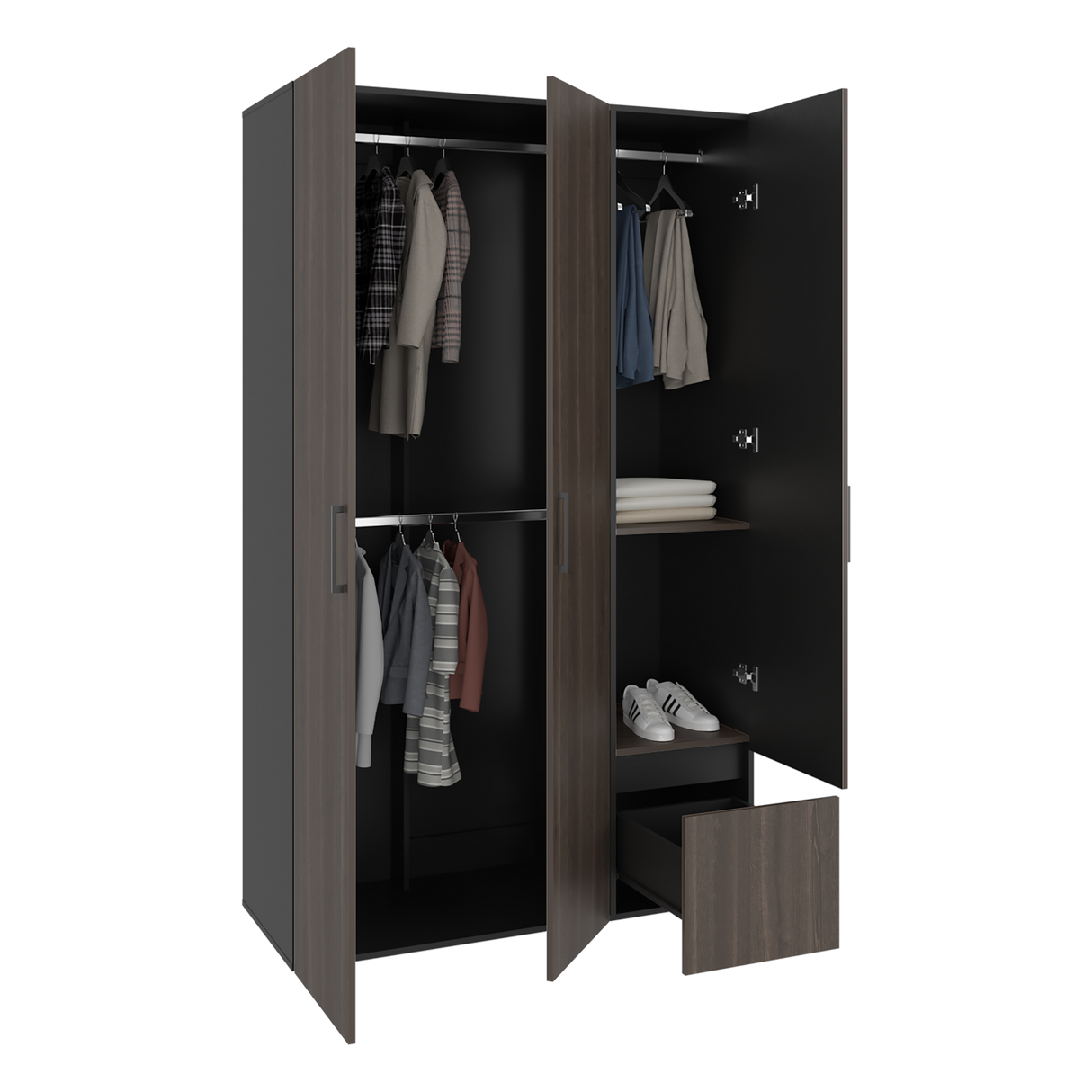 Closet Kenvil Milan y Wengue 120x200cm con Tres Puertas y con Un Cajón - CLOSETS | Bylmo