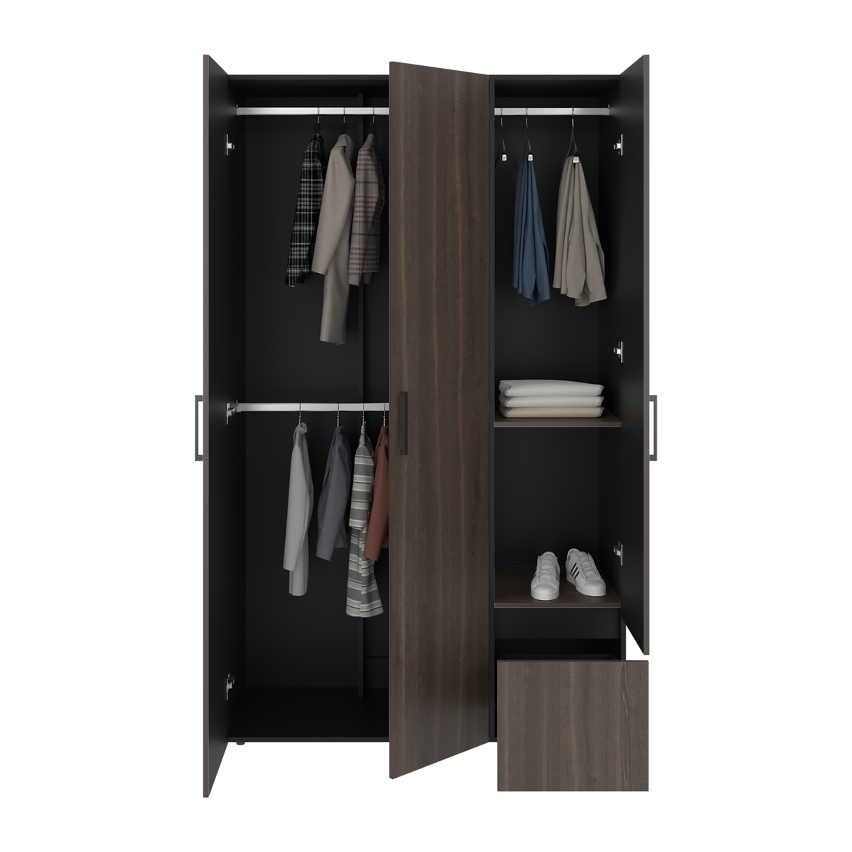 Closet Kenvil Milan y Wengue 120x200cm con Tres Puertas y con Un Cajón - CLOSETS | Bylmo