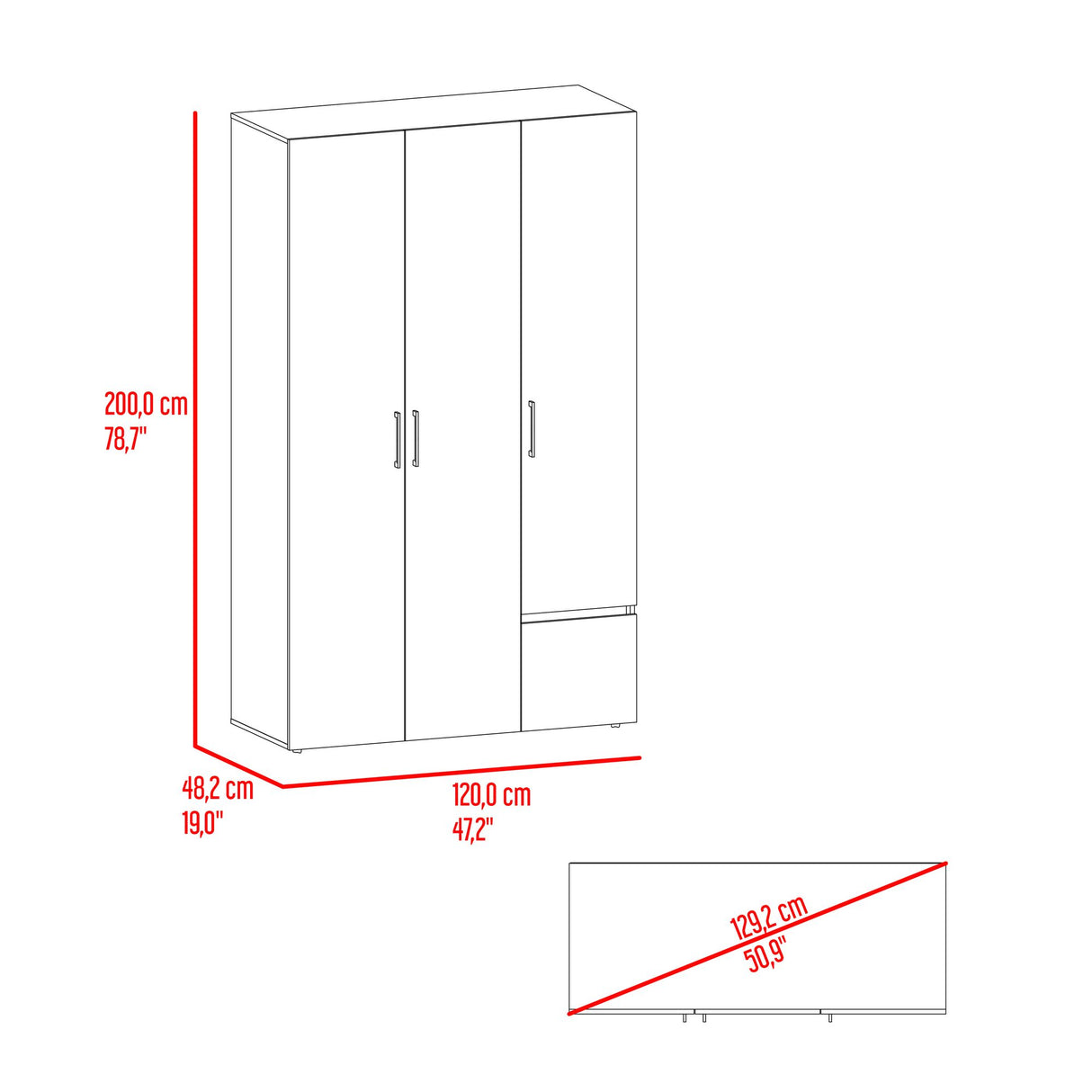 Closet Kenvil Milan y Wengue 120x200cm con Tres Puertas y con Un Cajón - CLOSETS | Bylmo