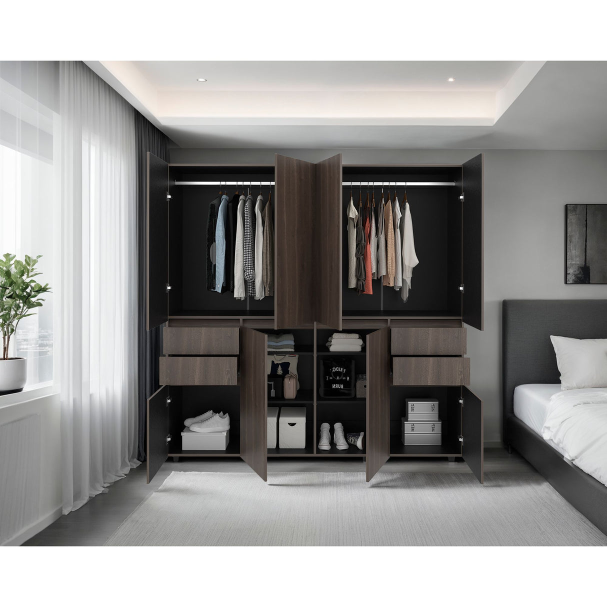 Closet Siruela Milan y Wengue 200x200cm con Ocho Puertas y con Cuatro Cajones - CLOSETS | Bylmo