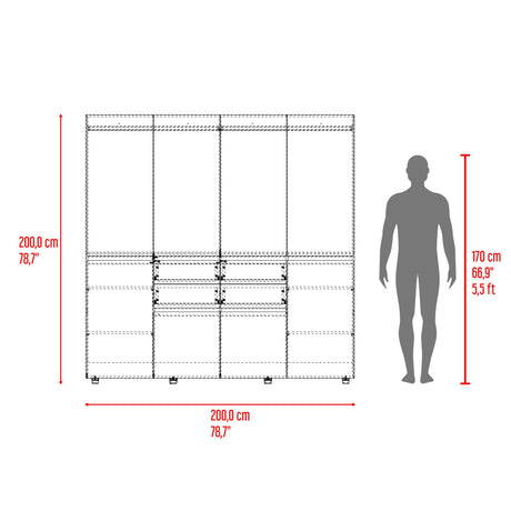Closet Siruela Milan y Wengue 200x200cm con Ocho Puertas y con Cuatro Cajones - CLOSETS | Bylmo