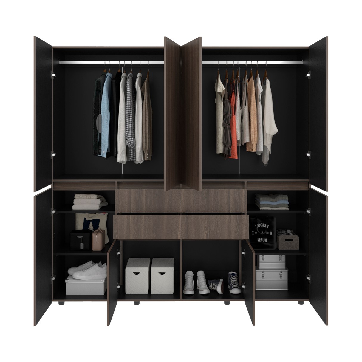 Closet Siruela Milan y Wengue 200x200cm con Ocho Puertas y con Cuatro Cajones - CLOSETS | Bylmo