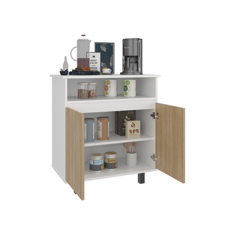 Mueble Auxiliar de Cocina Lona Blanco y Fresno Europeo 73x80.1cm con Tres Compartimientos - BARRAS Y MUEBLES AUXILIARES | Bylmo