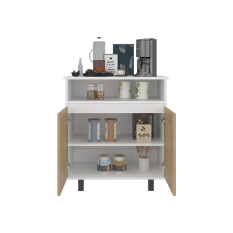 Mueble Auxiliar de Cocina Lona Blanco y Fresno Europeo 73x80.1cm con Tres Compartimientos - BARRAS Y MUEBLES AUXILIARES | Bylmo