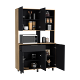 Alacena Oshawa Fresno Europeo y Wengue 125x197cm con Cinco Puertas y un Cajón - ALACENAS Y MUEBLES MICROONDAS | Bylmo