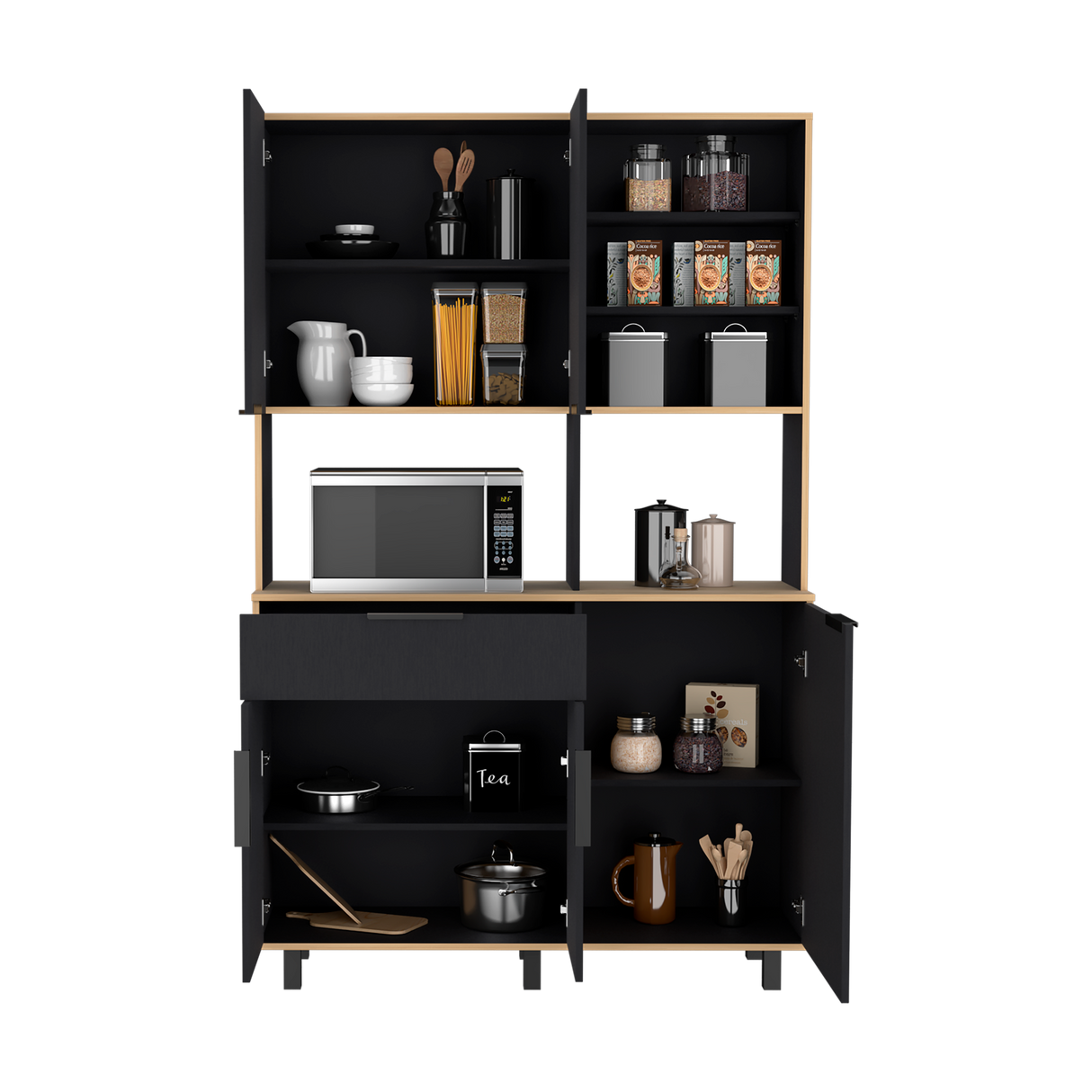 Alacena Oshawa Fresno Europeo y Wengue 125x197cm con Cinco Puertas y un Cajón - ALACENAS Y MUEBLES MICROONDAS | Bylmo