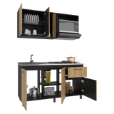 Cocina Preston Wengue y Fresno Europeo 150x60cm con Meson de Acero Al Carbon Izquierdo y con Estufa - COCINAS | Bylmo