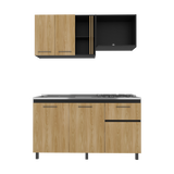 Cocina Preston Wengue y Fresno Europeo 150x60cm con Meson de Acero Al Carbon Izquierdo y con Estufa - COCINAS | Bylmo
