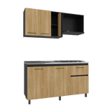 Cocina Preston Wengue y Fresno Europeo 150x60cm con Meson de Acero Al Carbon Izquierdo y con Estufa - COCINAS | Bylmo