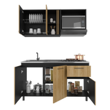 Cocina Preston Wengue y Fresno Europeo 150x60cm con Meson de Acero Al Carbon Izquierdo y con Estufa - COCINAS | Bylmo
