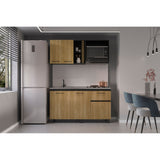 Cocina Preston Wengue y Fresno Europeo 150x60cm con Meson de Acero Al Carbon Izquierdo y con Estufa - COCINAS | Bylmo