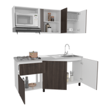 Cocina Preston Blanco y Milan 180x60cm con Meson de Acero Al Carbon Derecho y con Estufa - COCINAS | Bylmo