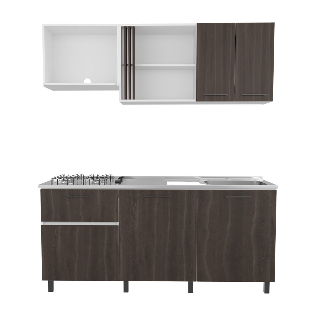 Cocina Preston Blanco y Milan 180x60cm con Meson de Acero Al Carbon Derecho y con Estufa - COCINAS | Bylmo