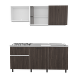 Cocina Preston Blanco y Milan 180x60cm con Meson de Acero Al Carbon Derecho y con Estufa - COCINAS | Bylmo