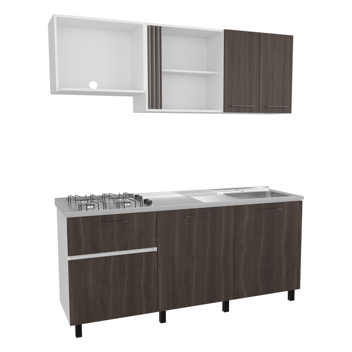 Cocina Preston Blanco y Milan 180x60cm con Meson de Acero Al Carbon Derecho y con Estufa - COCINAS | Bylmo