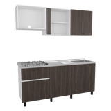 Cocina Preston Blanco y Milan 180x60cm con Meson de Acero Al Carbon Derecho y con Estufa - COCINAS | Bylmo