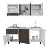 Cocina Preston Blanco y Milan 180x60cm con Meson de Acero Al Carbon Derecho y con Estufa - COCINAS | Bylmo