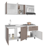 Cocina Preston Blanco y Bardolino 180x60cm con Meson de Acero Al Carbon Derecho y con Estufa - COCINAS | Bylmo