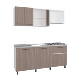 Cocina Preston Blanco y Bardolino 180x60cm con Meson de Acero Al Carbon Derecho y con Estufa - COCINAS | Bylmo