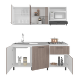 Cocina Preston Blanco y Bardolino 180x60cm con Meson de Acero Al Carbon Derecho y con Estufa - COCINAS | Bylmo