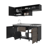 Cocina Quebec Wengue y Milan 180x180cm con Meson de Acero Inoxidable Izquierdo y con Estufa - COCINAS | Bylmo