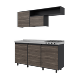 Cocina Quebec Wengue y Milan 180x180cm con Meson de Acero Inoxidable Izquierdo y con Estufa - COCINAS | Bylmo