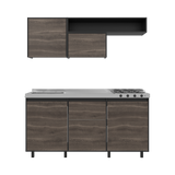 Cocina Quebec Wengue y Milan 180x180cm con Meson de Acero Inoxidable Izquierdo y con Estufa - COCINAS | Bylmo
