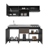 Cocina Quebec Wengue y Milan 180x180cm con Meson de Acero Inoxidable Izquierdo y con Estufa - COCINAS | Bylmo