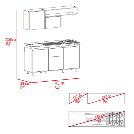 Cocina Quebec Wengue y Milan 180x180cm con Meson de Acero Inoxidable Izquierdo y con Estufa - COCINAS | Bylmo