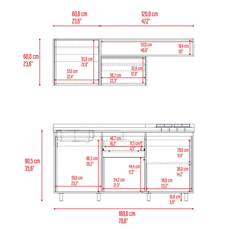 Cocina Quebec Wengue y Milan 180x180cm con Meson de Acero Inoxidable Izquierdo y con Estufa - COCINAS | Bylmo