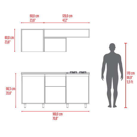 Cocina Quebec Wengue y Milan 180x180cm con Meson de Acero Inoxidable Izquierdo y con Estufa - COCINAS | Bylmo