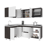 Cocina Esquinera Barnwell Blanco y Nogal 210x62cm sin Mesón y sin Estufa - COCINAS | Bylmo