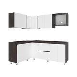 Cocina Esquinera Barnwell Blanco y Nogal 210x62cm sin Mesón y sin Estufa - COCINAS | Bylmo