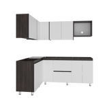 Cocina Esquinera Barnwell Blanco y Nogal 210x62cm sin Mesón y sin Estufa - COCINAS | Bylmo