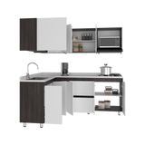 Cocina Esquinera Barnwell Blanco y Nogal 210x62cm sin Mesón y sin Estufa - COCINAS | Bylmo