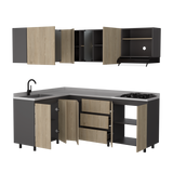 Cocina Esquinera Londres Plomo y Rovere 210.3x62cm sin Mesón y sin Estufa - COCINAS | Bylmo