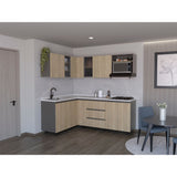 Cocina Esquinera Londres Plomo y Rovere 210.3x62cm sin Mesón y sin Estufa - COCINAS | Bylmo