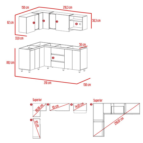 Cocina Esquinera Londres Plomo y Rovere 210.3x62cm sin Mesón y sin Estufa - COCINAS | Bylmo