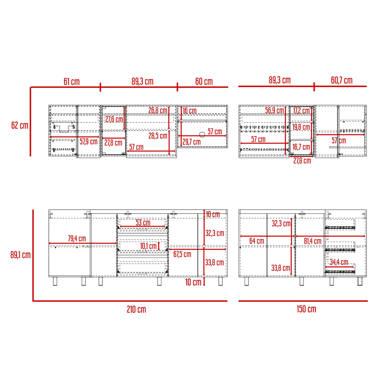 Cocina Esquinera Londres Plomo y Rovere 210.3x62cm sin Mesón y sin Estufa - COCINAS | Bylmo