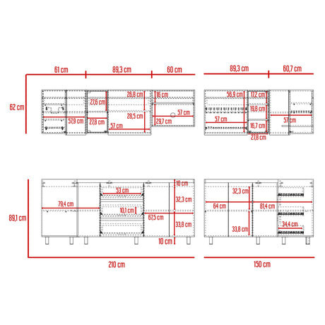 Cocina Esquinera Londres Plomo y Rovere 210.3x62cm sin Mesón y sin Estufa - COCINAS | Bylmo